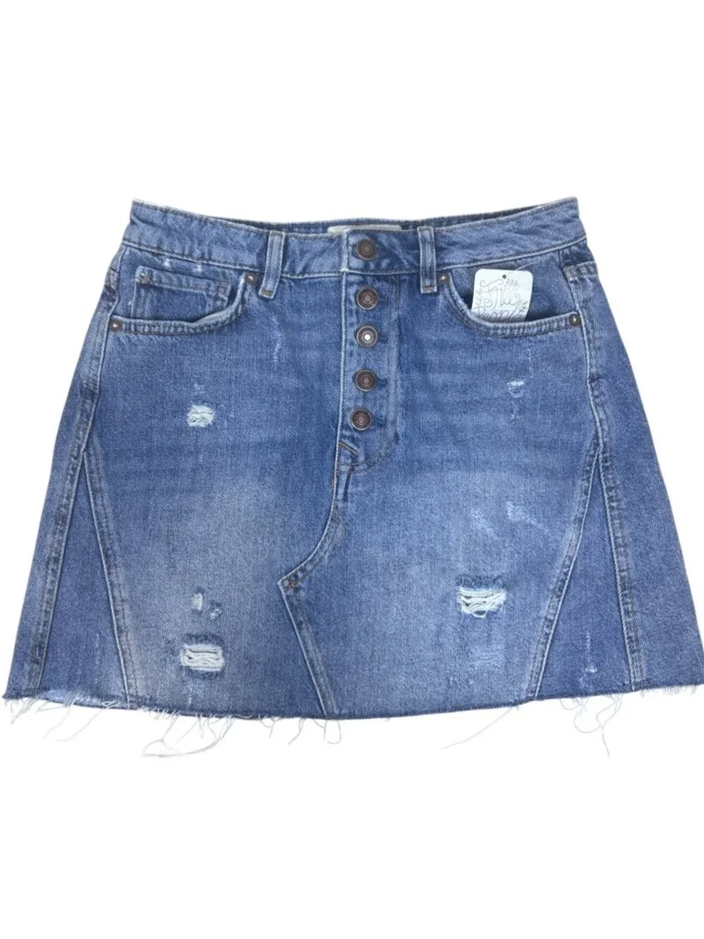 NWT We The Free Denim Mini Skirt Sz 26 Distressed Jean Skirt Blue Streetwear